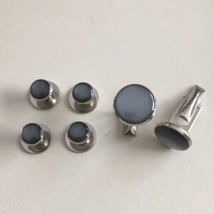 Silver and Gray Cufflink and Stud Set